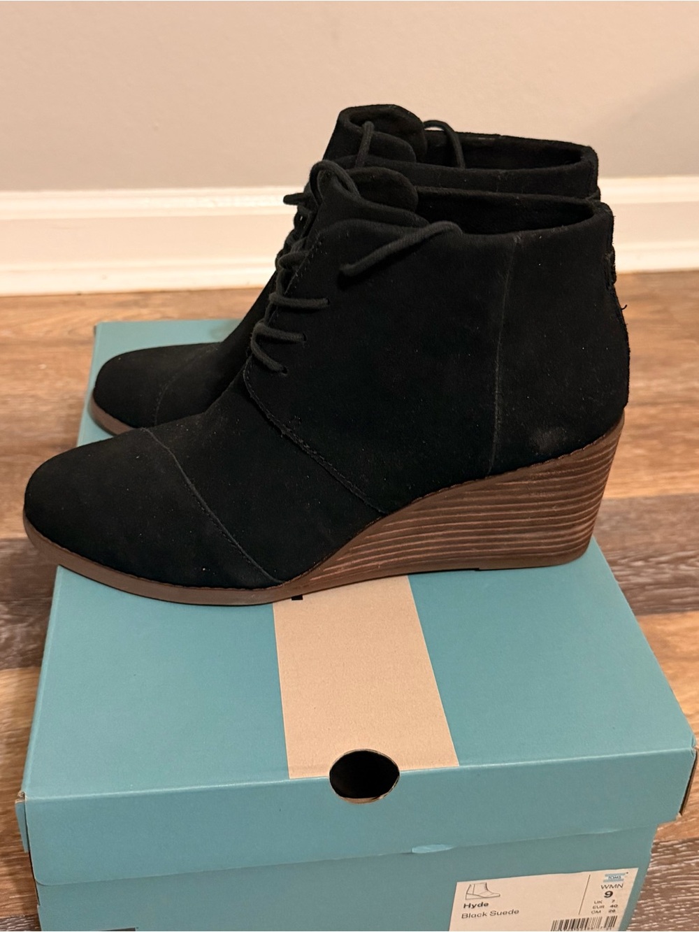 Toms Black Suede Wedge Ankle Booties - Women’s size 9